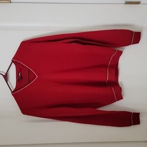 The Gleneagles Range Size Unknown Red Wool V Neck Sweater Blue & White Accents